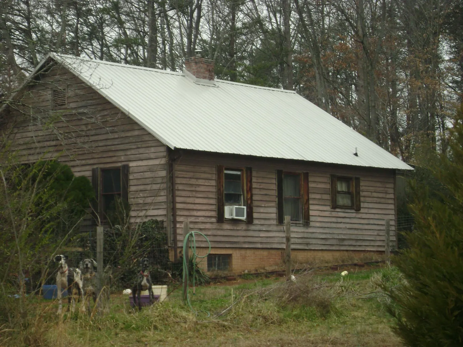 White metal roof on an old wood sided farmhouse, from a Metal Roof Installation job in Ellettsville